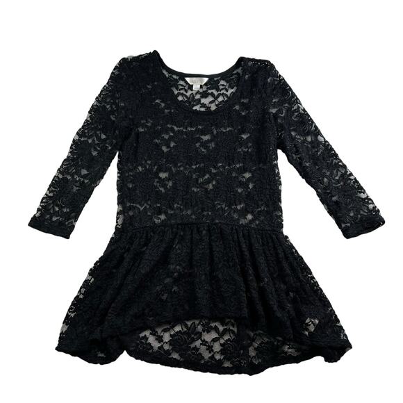 Y2K Style Sz L Top Peplum Sheer Black Lace Whimsygoth Whimsy Sexy Grunge 90s - Picture 1 of 10